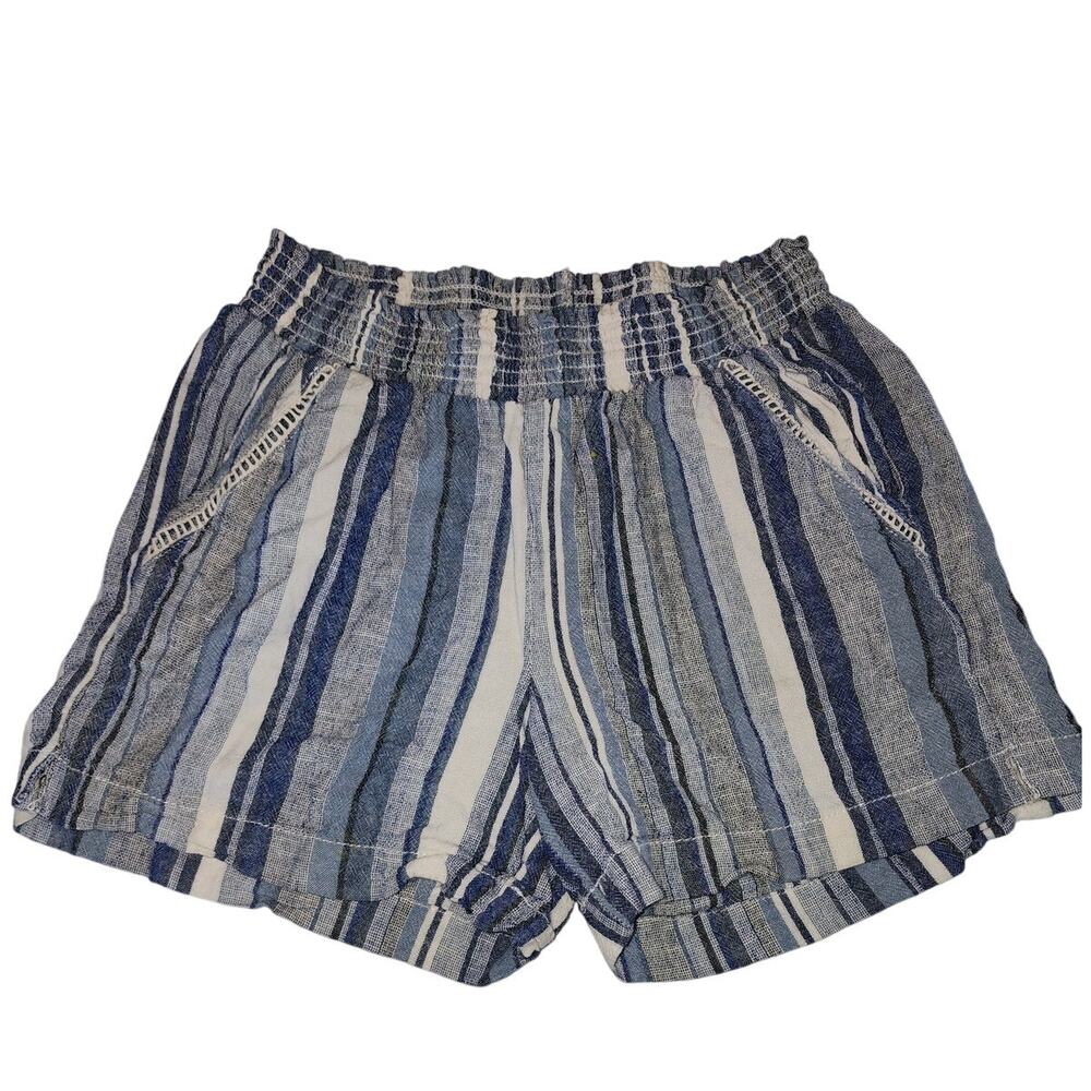 Briggs Women's Linen Blend Striped Elastic Waist Shorts Size Small